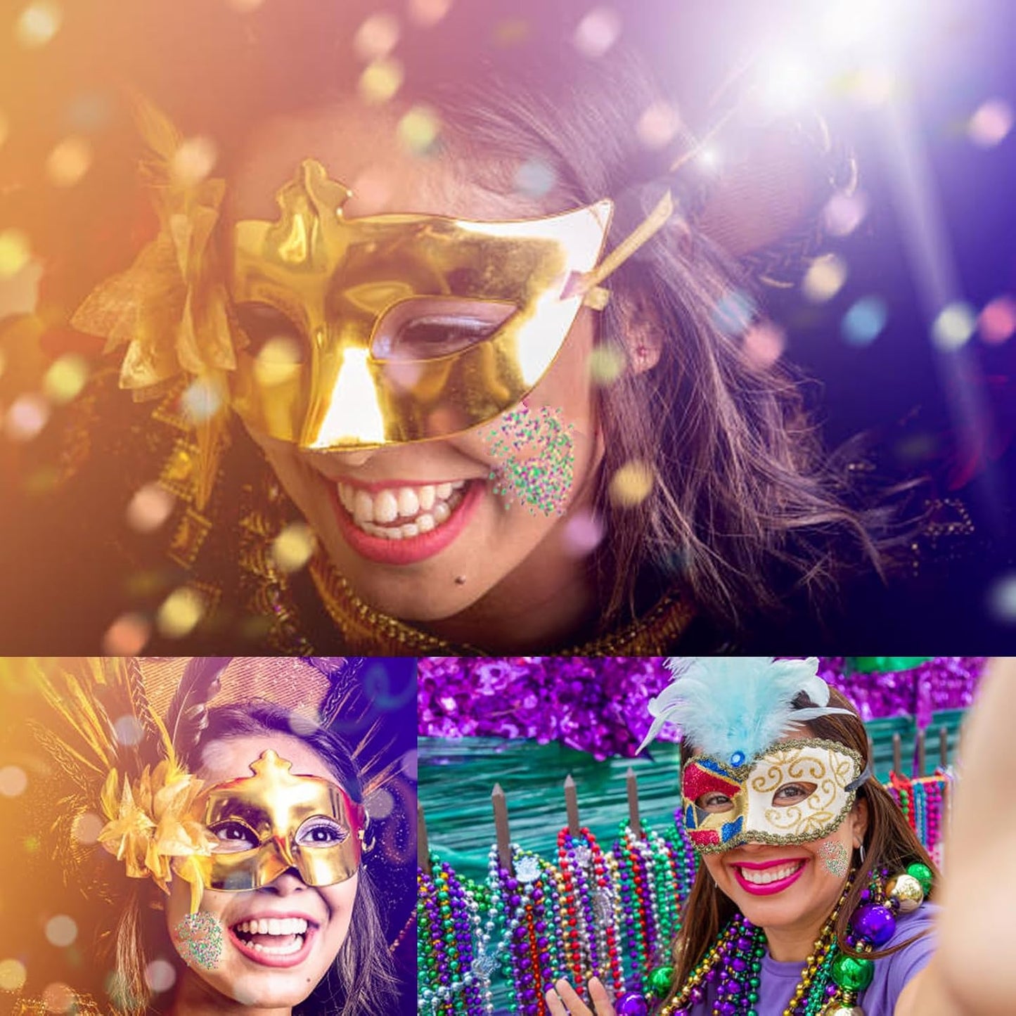 Purple and Gold Face and Body Glitter Set - Sparkly Chunky Makeup for Mardi Gras | Festival Accessories for Women and Kids