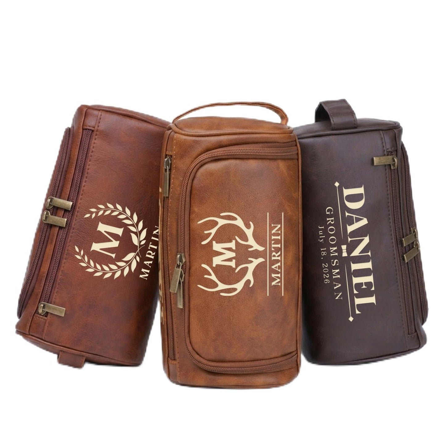 Aeekdook Personalized Toiletry Bag for Men, Engraved Name/Initial/Logo Leather Travel Dopp Kit, Groomsmen Gifts, Anniversary Father’s Day Birthday Gift for Men Boyfriend Husband Dad
