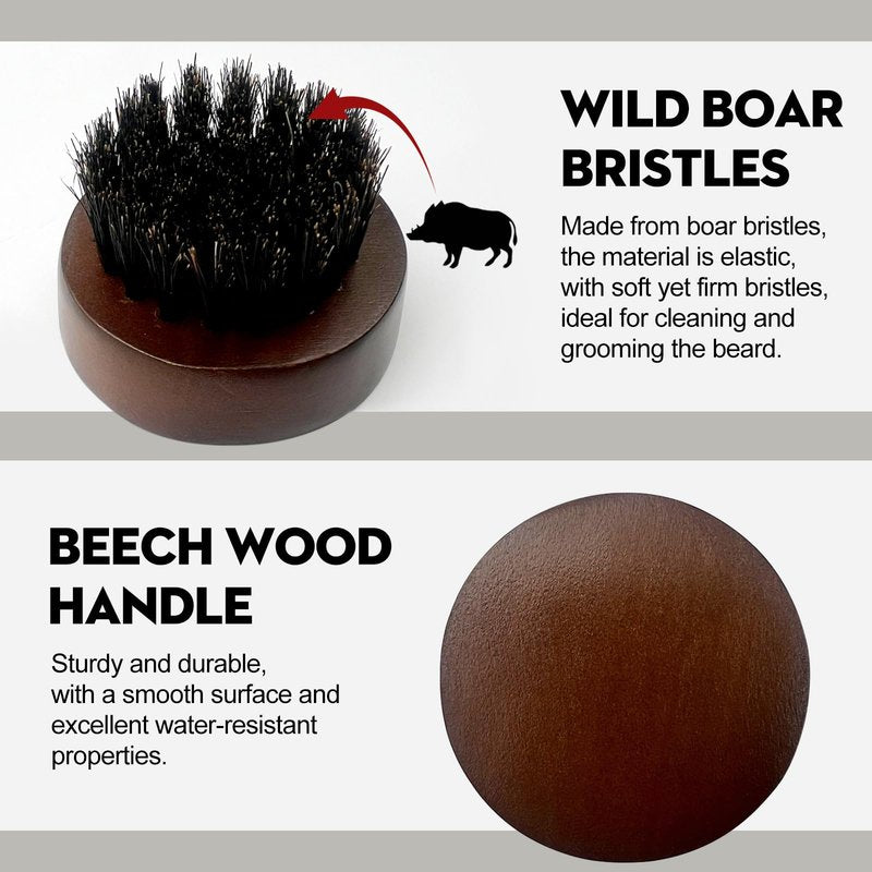 Zoolinn Men's Beard Brush, Small Round Wooden Handle, Sophisticated Boar Bristles
