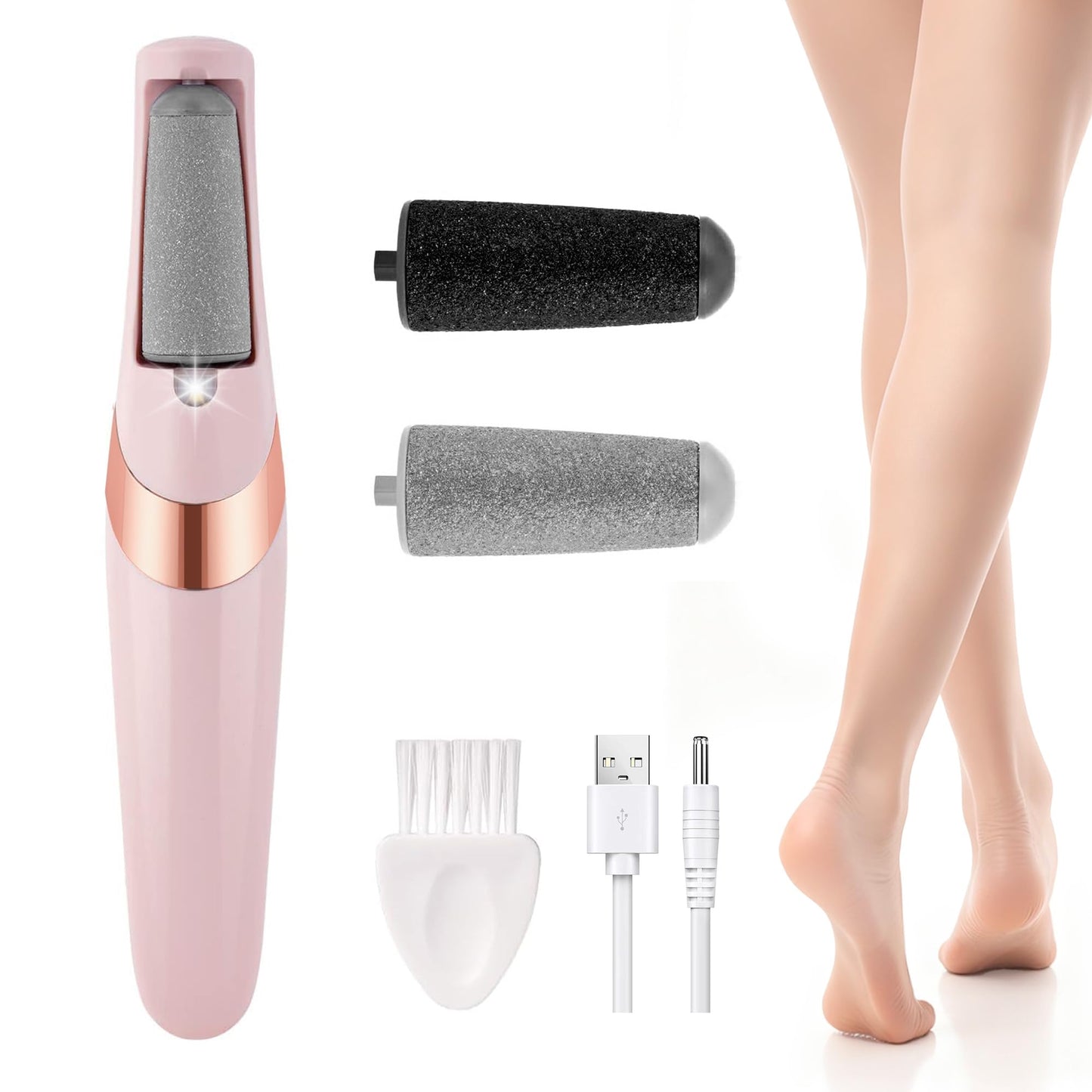 IRILEKI Rechargeable Electric Callus Remover for Feet, 2 Gears Foot Callus Remover with 2 Replaceable Rollers, Portable Foot File Callus Remover for Smooth Heels at Home or Travel (Pink)