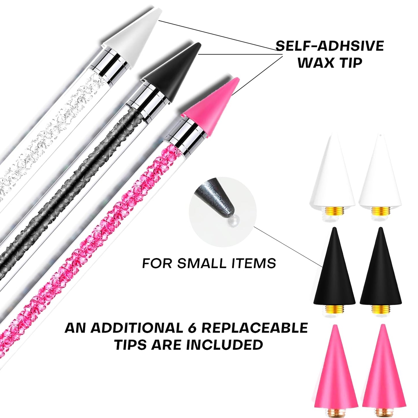 Rhinestone Picker Tool Kit - 14 Pcs with Dual-Head Pens, Wax Tips & Precision Tweezers for Nail Art Gems & Charms