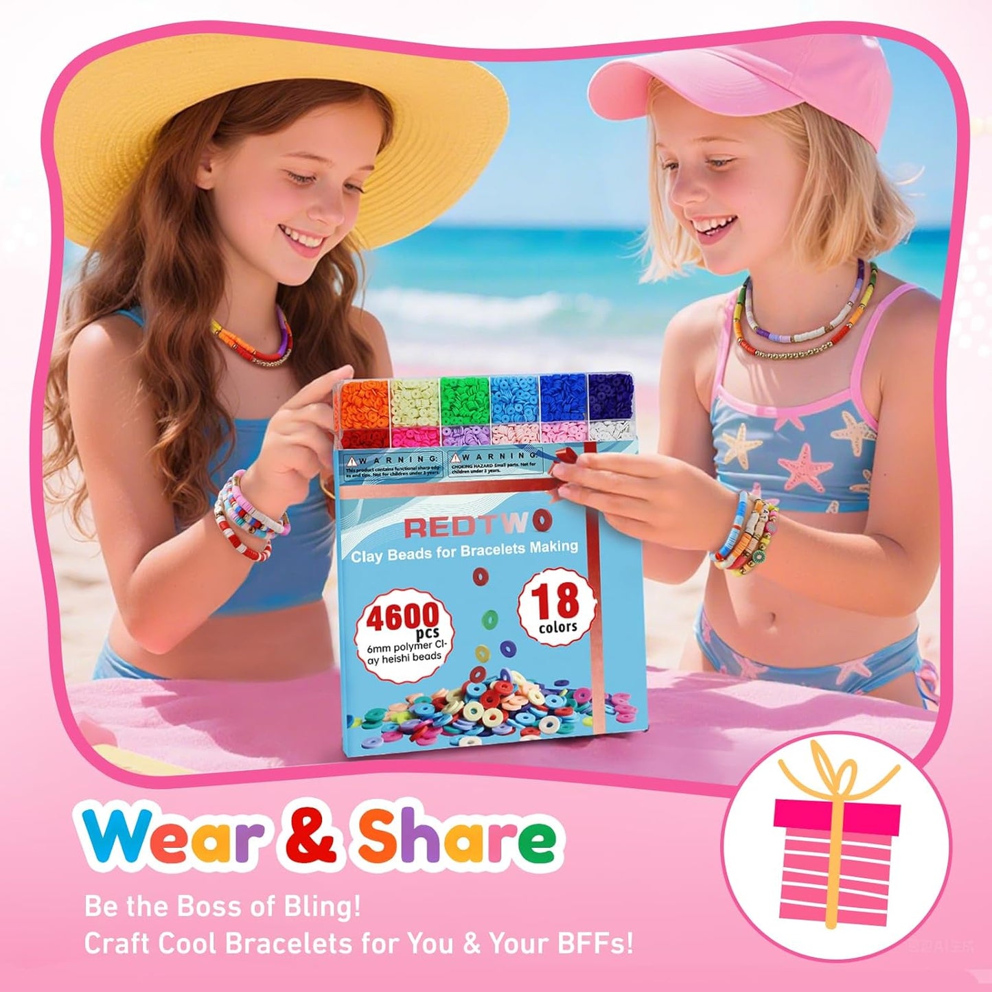 Clay Beads Bracelet Making Kit - Flat Preppy Polymer Heishi Beads with Charms | Craft Gifts for Girls Ages 8-12