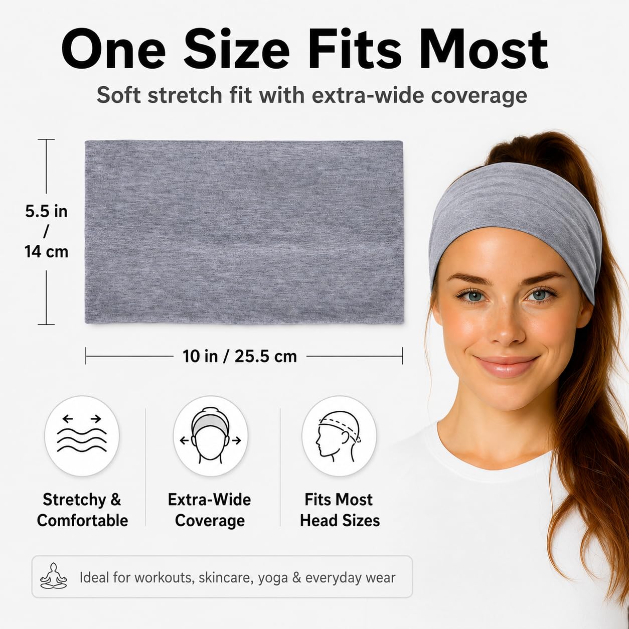 Extra Wide Headbands for Women 3 Pack, Soft Stretch Workout Headbands, Absorbent Quick Dry Hair Bands for Yoga, Running, Gym, Skincare & Daily Wear, Comfortable Wide Hair Wraps for Women