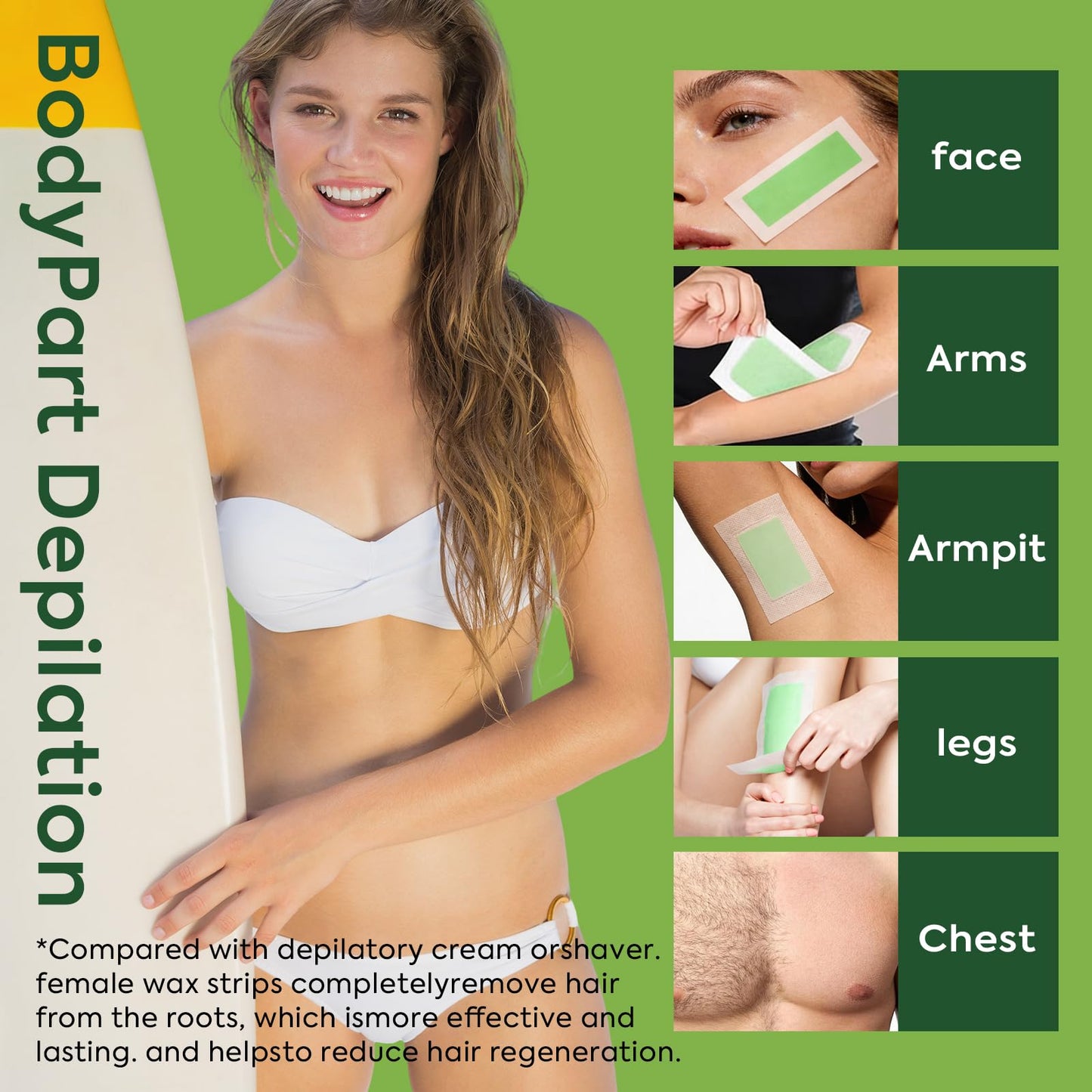 Evervines Body Wax Strips for Hair Removal: 60 Strips (40 Large, 20 Small) & 5 Oil Wipes – Gentle & Fast for Body, Legs, Face, Eyebrows, Bikini, Lip & Chin – Ideal for women& Men Home & Travel