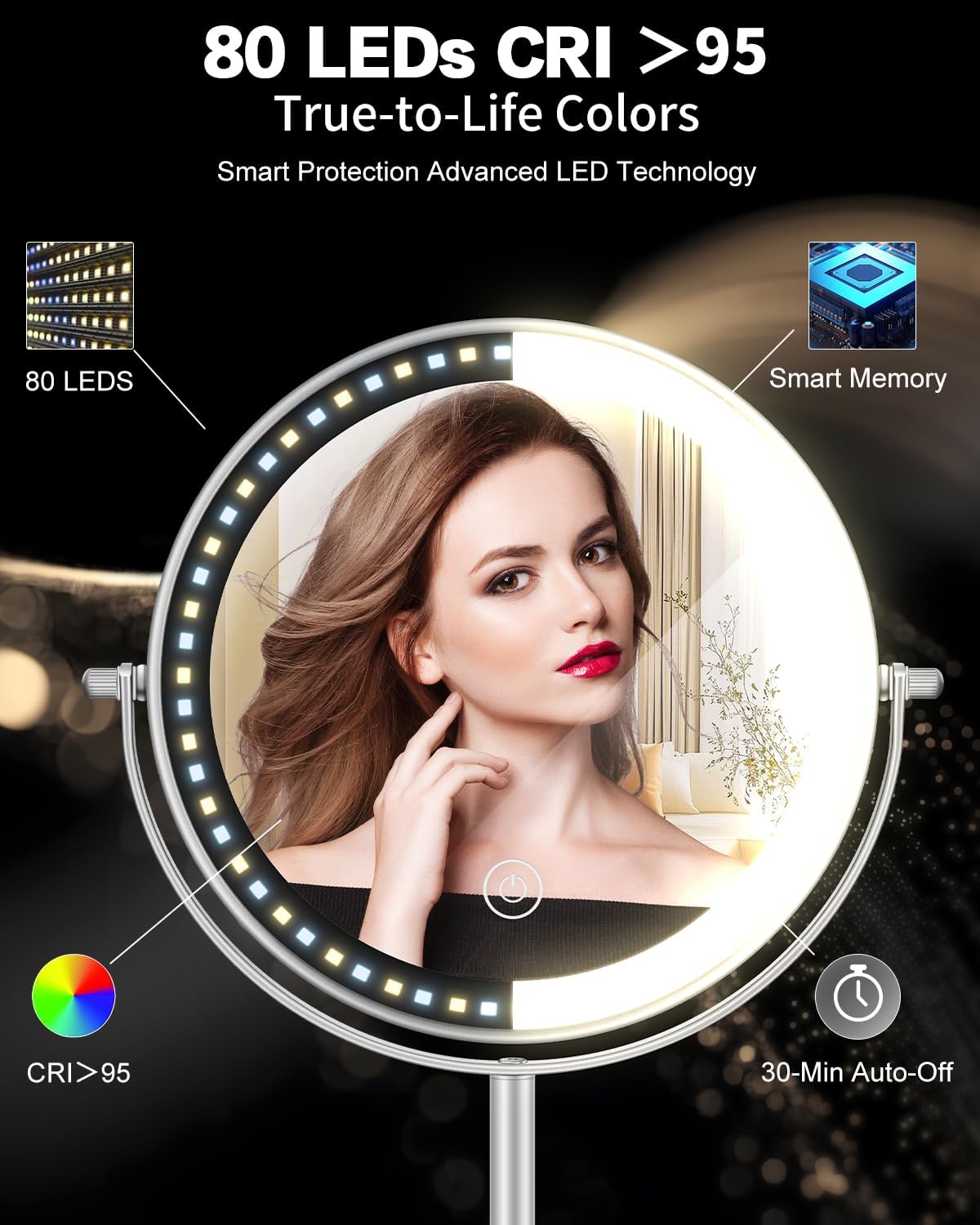 30X/1X Lighted Makeup Mirror - Adjustable Height Vanity Mirror with 3 Lighting Modes & Rechargeable 3000mAh Battery | Perfect Gift for Women