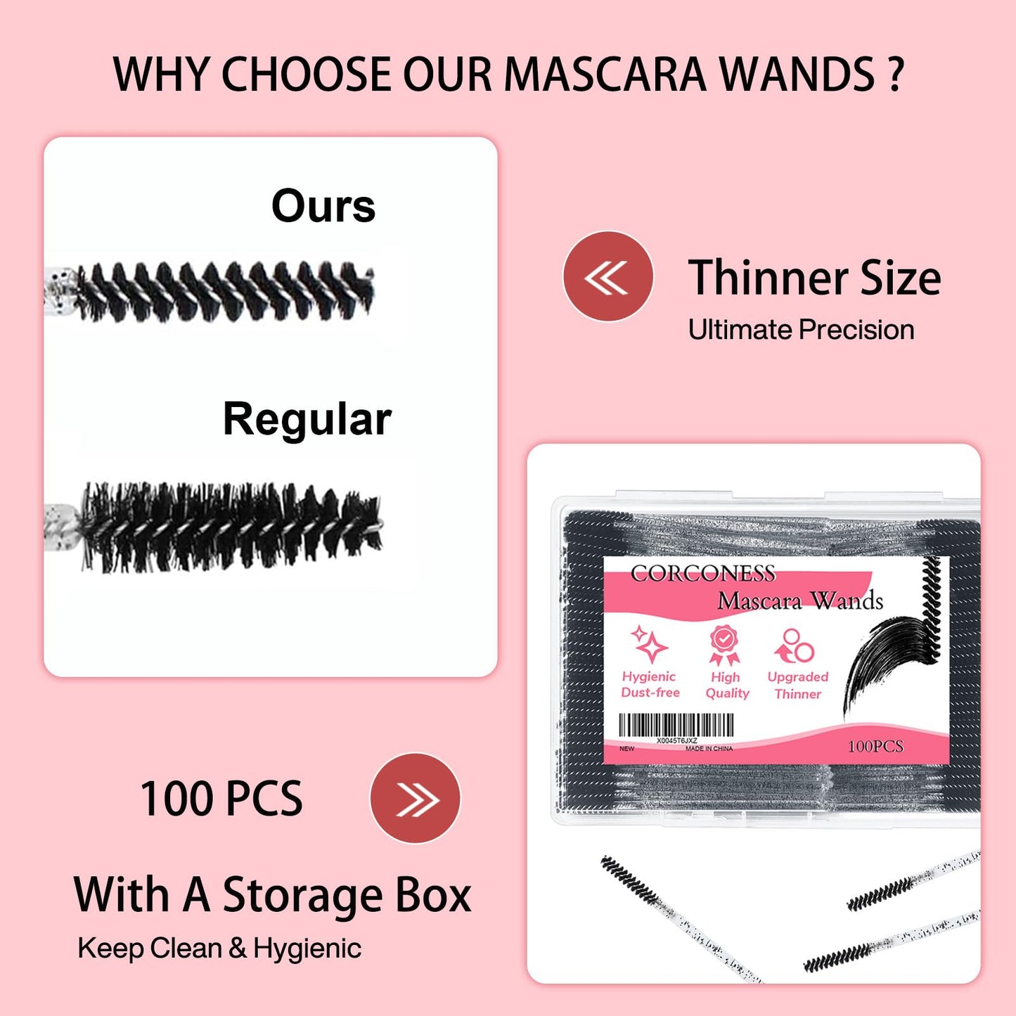 Corconess 100Pcs Mini Spoolies For Eyelash Extensions,Disposable Lash Spoolies Micro Eyebrow Brush Eyelash Spoolies Mascara Wands Lash Tech Supplies