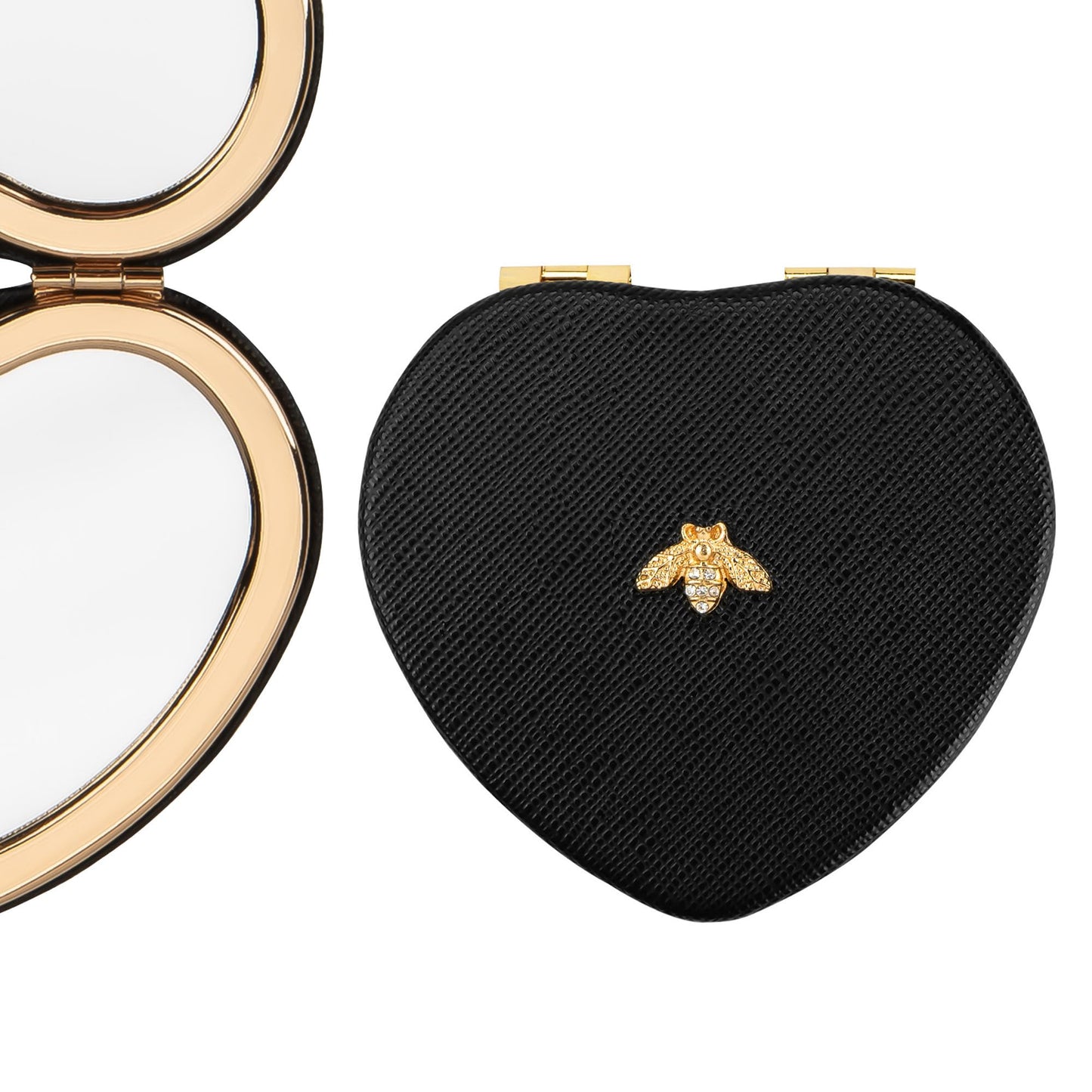 CAIRIAC Compact Mirrors, Leather Folding Travel Mirrors, Bee Double Sided Handheld Mirrors, Portable Heart Shape Makeup Mirrors Gift for Girls Women Mothers