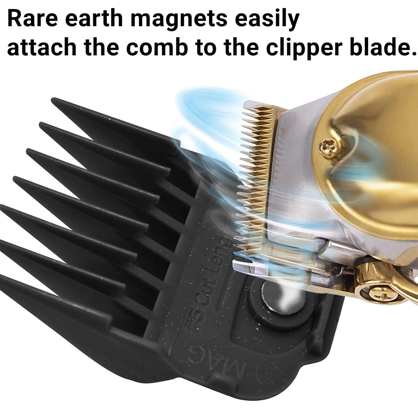 Magnetic Clipper Guards Set - Compatible with Andis Master Hair Clippers | 10-Piece Size 1/16" to 1" - Black