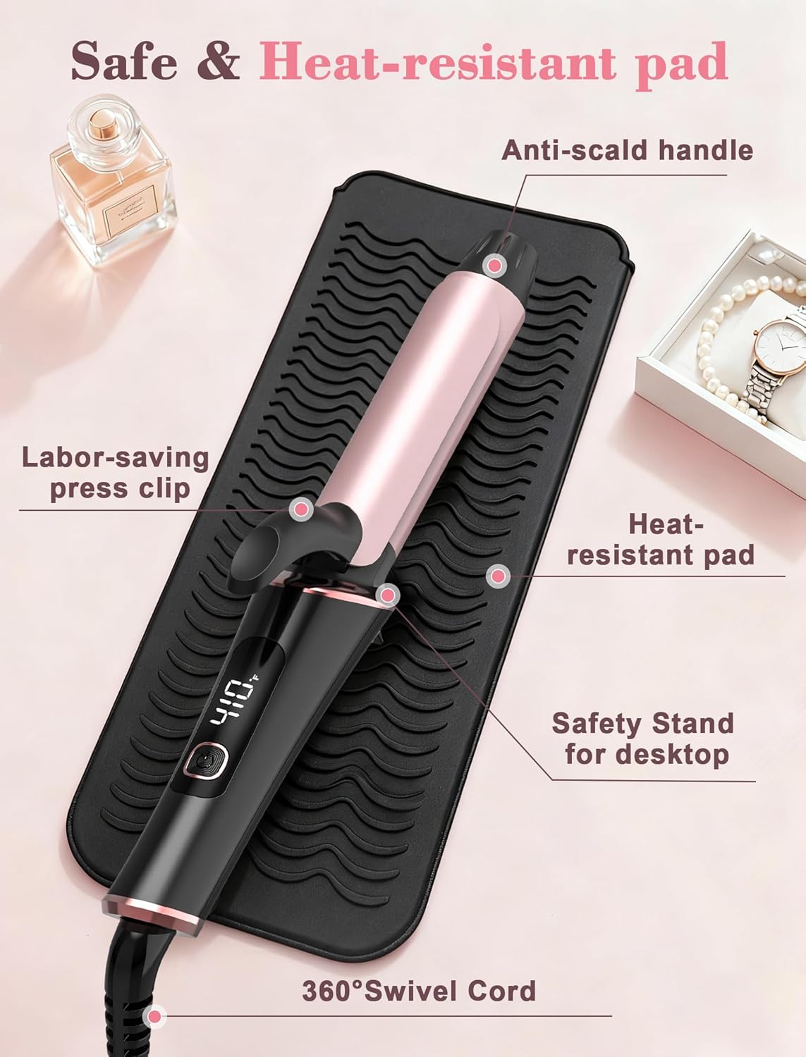 Dual Voltage Travel Curling Iron - 1 Inch Mini Ceramic Design with Auto-Off | Fast Heating, Rose Gold