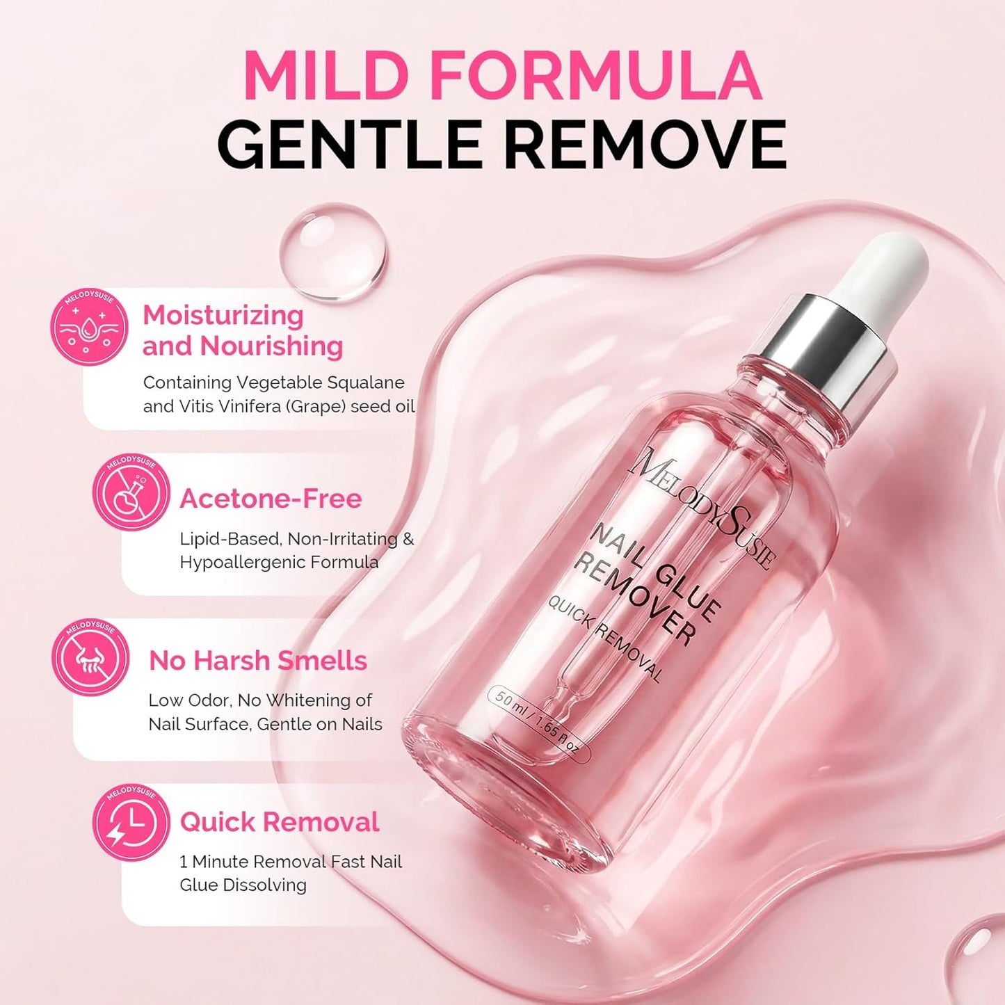 MelodySusie Nail Glue Remover - Acetone-Free Formula for Press-On Nails | Gentle & Multi-Functional 50ML