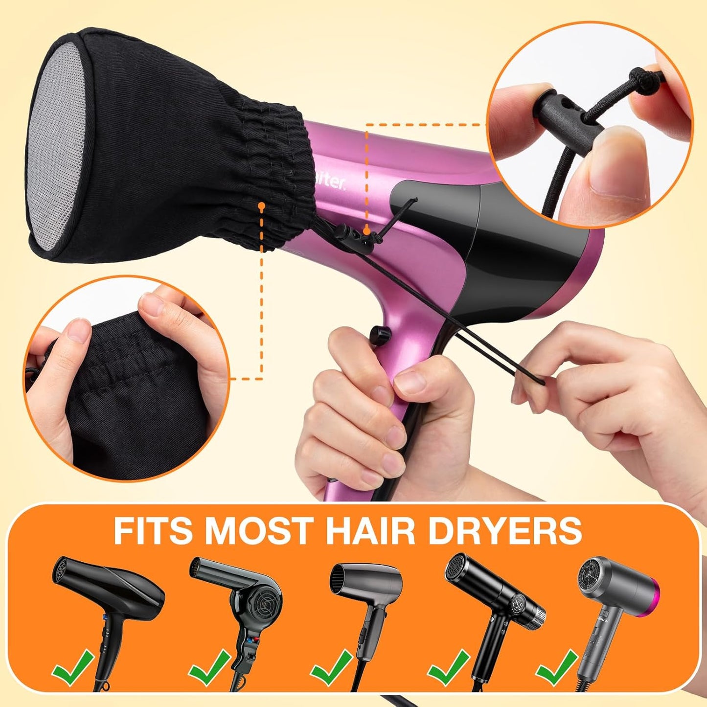 Hair Dryer Diffuser - Universal Double-Layer Nylon Attachment for Curly Hair | Foldable Travel Design with Elastic Band