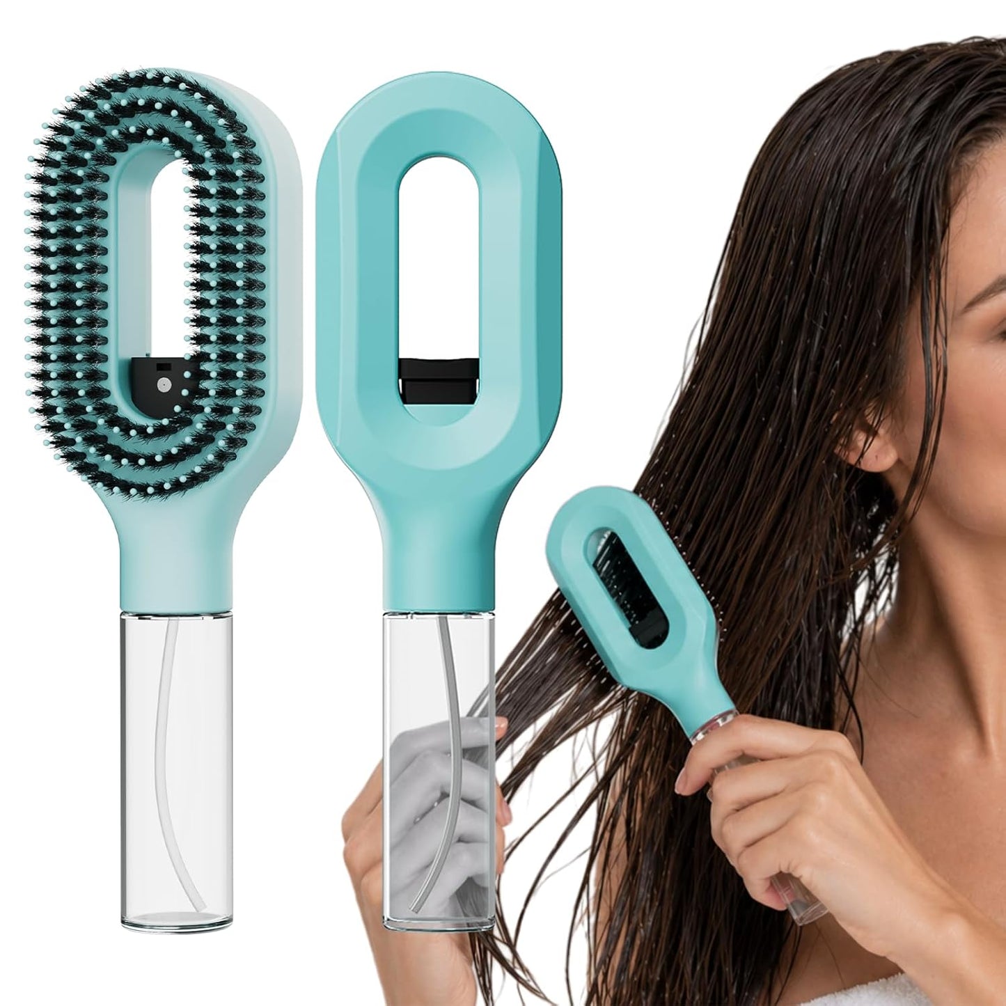 Misting Detangling Hair Brush - 2-in-1 Anti-Frizz & Static Control for Fine, Dry Hair | Aqua Blue