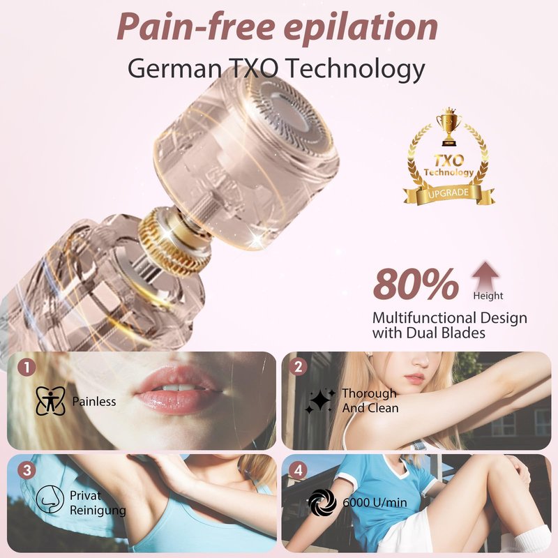 BTYJLEBE 5-in-1 Bikini Trimmer for Women Dual Head【German-TXO-Technology】-Painless-Blade Electric Razors 【IPX7 Waterproof】 Body Shaver for Underarm Leg Arm Body Face Pubic Hair with Storage Bag