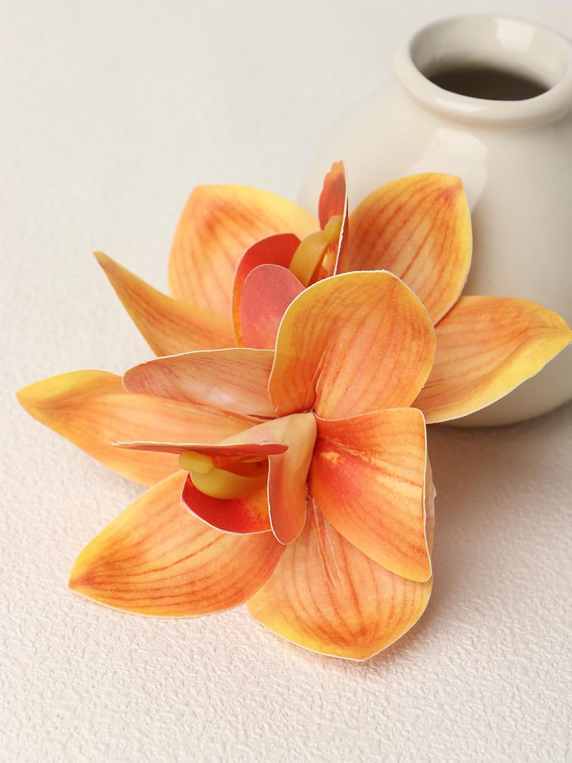 Hawaiian Flower Hair Clips - Orange Orchid Floral Hair Pins for Women | Bridal & Beach Party Decor
