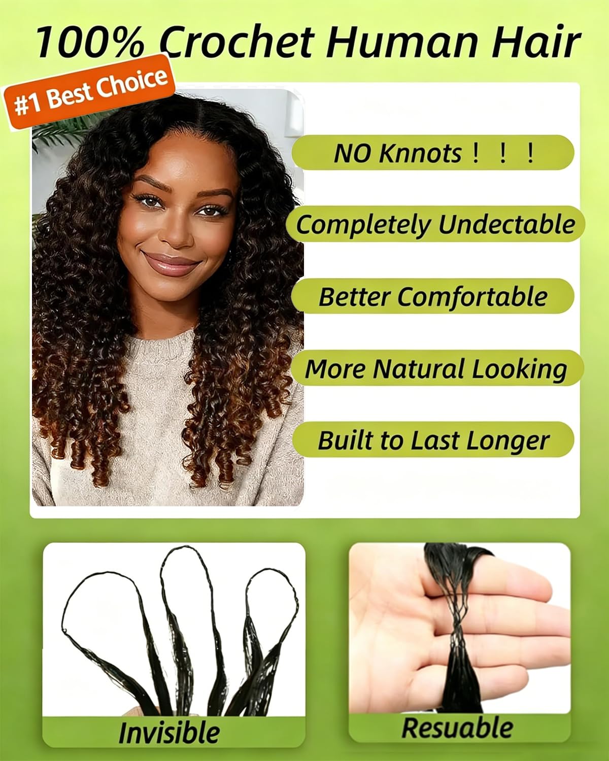 T1b/4/30 Black Ombre Brown Ombre Color 30 Burmese Curly Feather Human Crochet Hair for Black Women 105g Pre-Separated Looped Invisble Curly Bundles Human Hair Reusable Wet and Wavy Remy Hair Extension