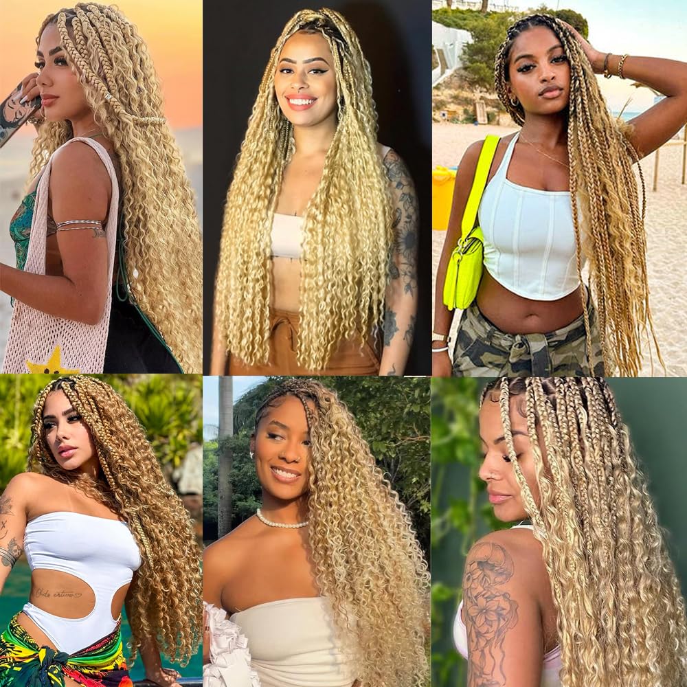 Honey Blonde Human Braiding Hair Deep Wave Bulk 30 30 30 Inch Human Hair Weave Brazilian Virgin Hair Blonde Boho Hair for Braiding 150g