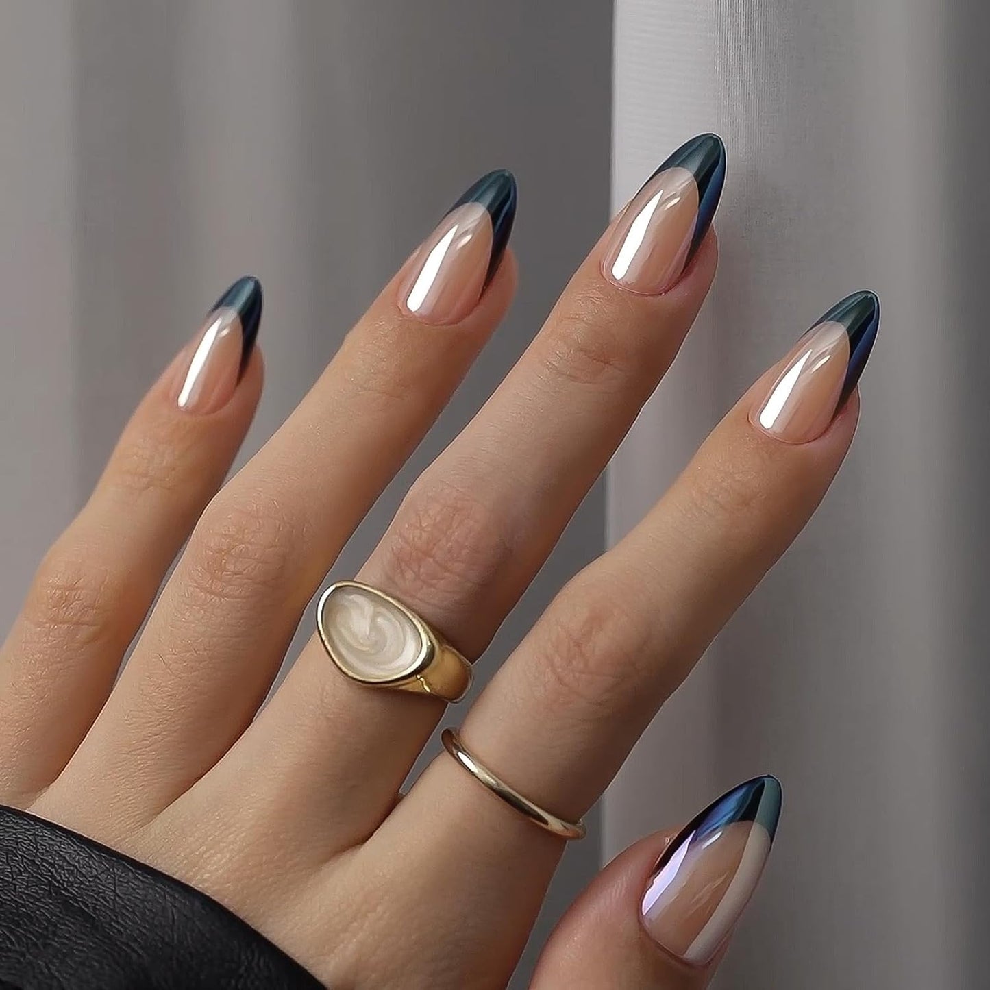 Press On Nails - 3D Butterfly French Tip Almond Design | Opaque Soft Gel, 16 Sizes, 32 Nail Kit