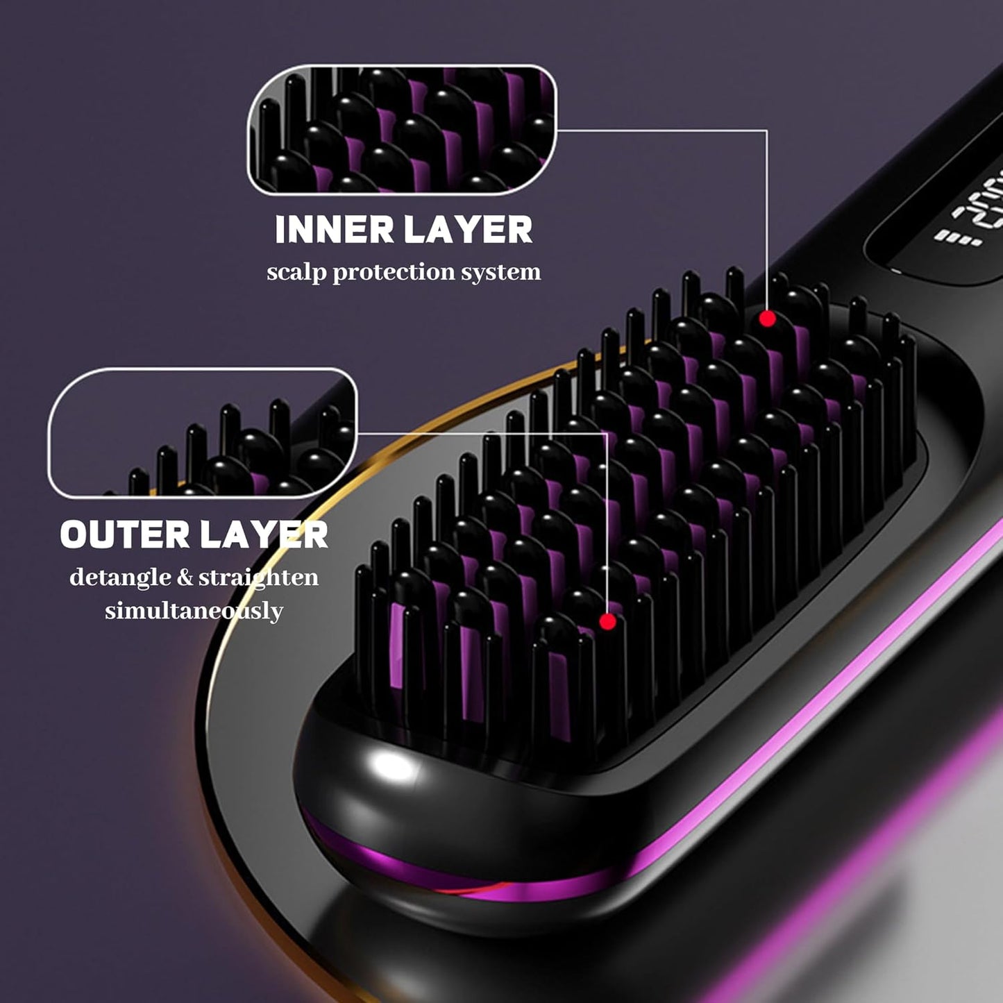 Go Brush Pro Portable Cordless Hair Straightener - 30s Fast Heat, 3 Temperature Settings | Travel-Friendly White
