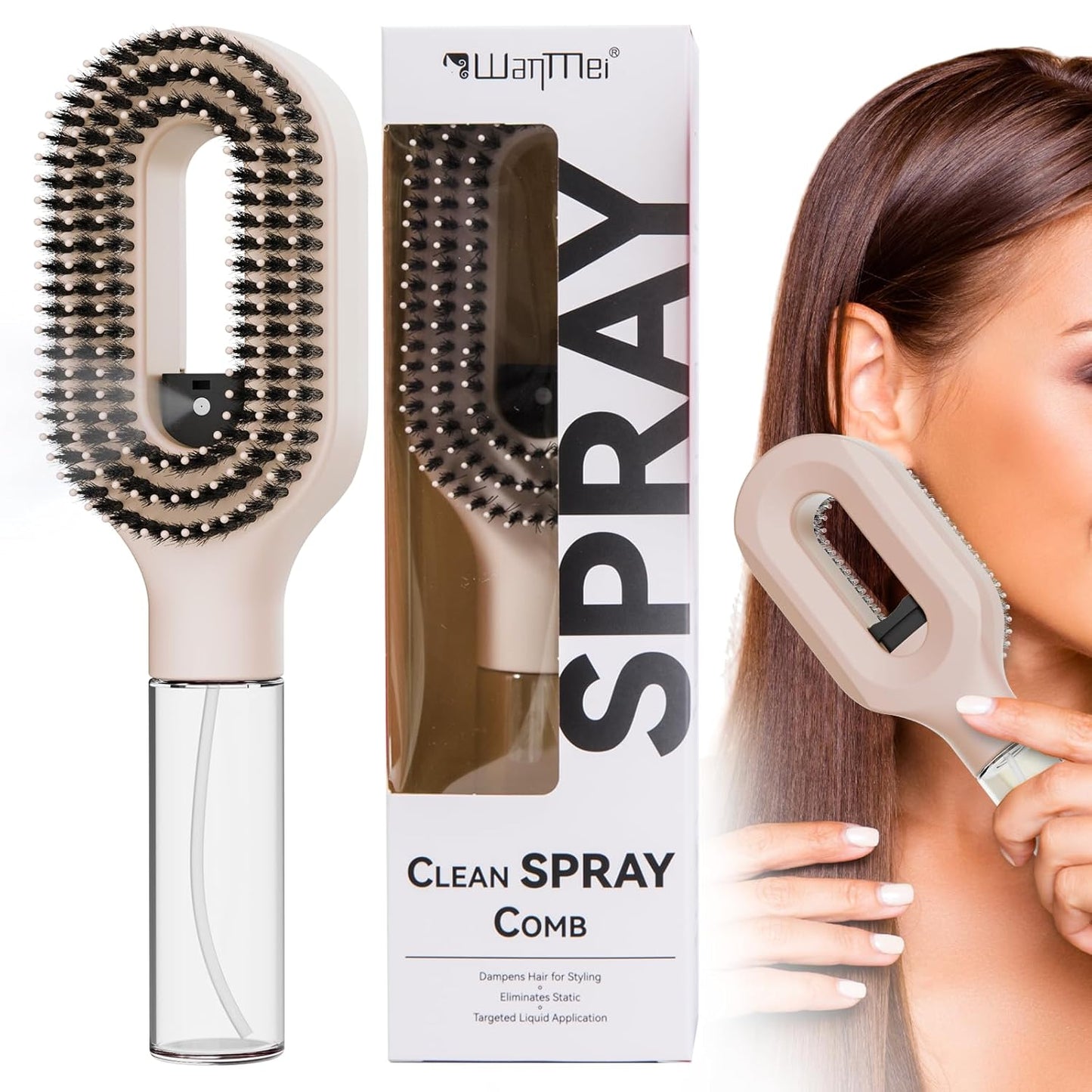 Hair Brush with Water Spray - 2-in-1 Detangling Tool for Wet & Dry Hair | Anti-Frizz, Portable, Pink