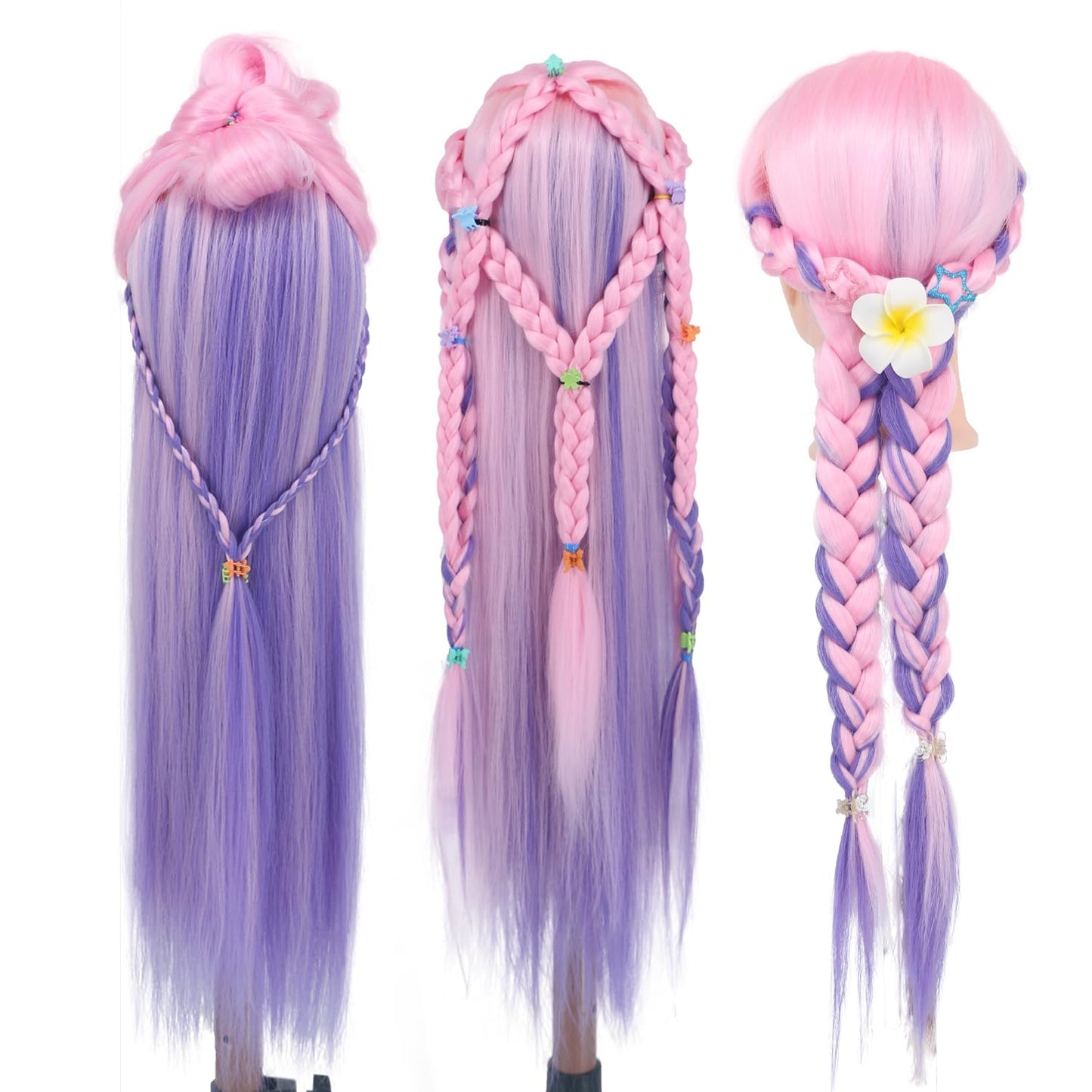 Mannequin Head for Hair Styling - 29'' Cosmetology Training Head with Clamp Holder | Pink Purple