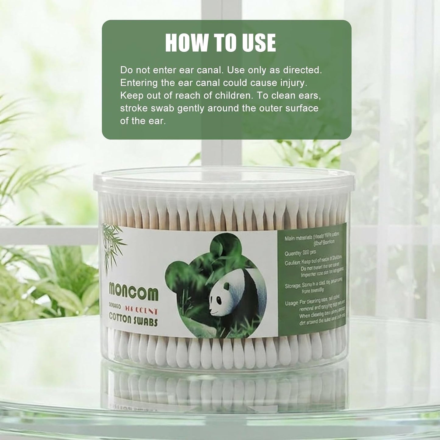 Double Round Thick Tips Cotton Swabs - 500 Count Bamboo Sticks | Fluffy Cotton Heads for Ears, Makeup & Crafts