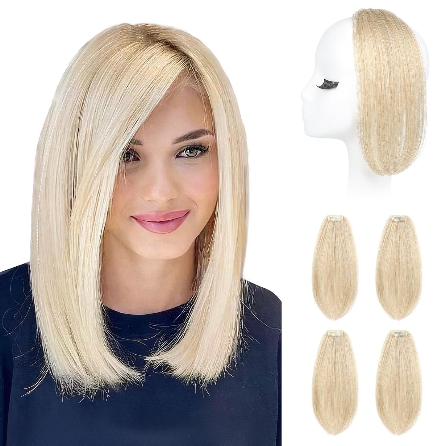 Clip In Hair Volumizer - 12 Inch Thick Hairpieces for Extra Volume | Off Black, 2PCS