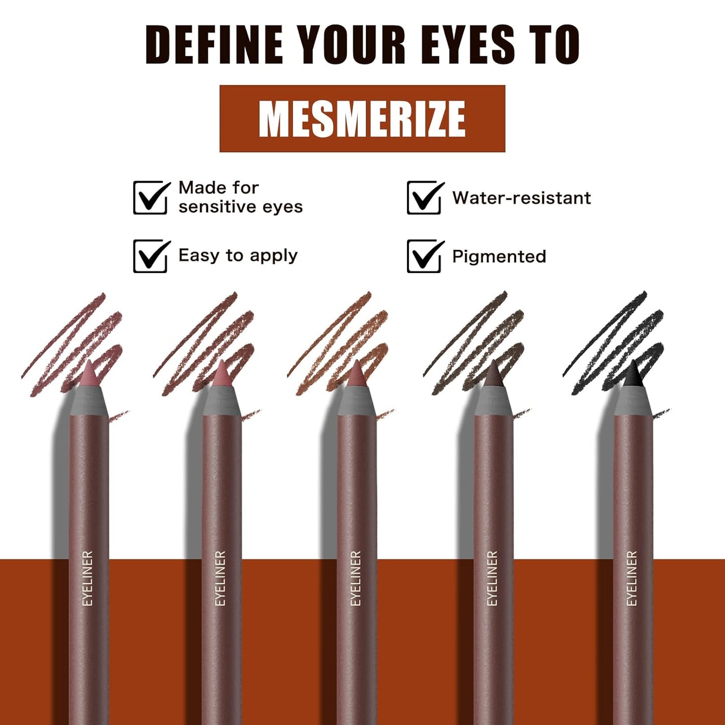 Chocolate Eyeliner Pencil - 24HR Waterproof, Smudge-Proof & Creamy Glide | Vegan, Sensitive Eye Safe