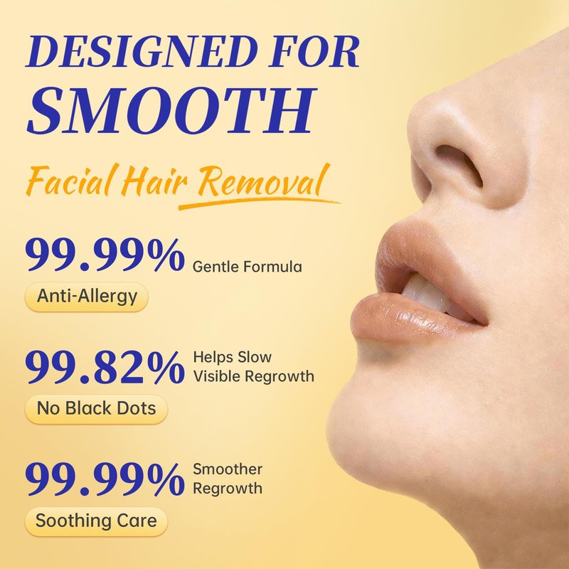 Facial Hair Removal For Women, Painless & Gentle Hair Removal Cream | Chin | Upper Lip | Cheeks for Sensitive Skin (5 Min, 7 Days) - 3.38Fl Oz