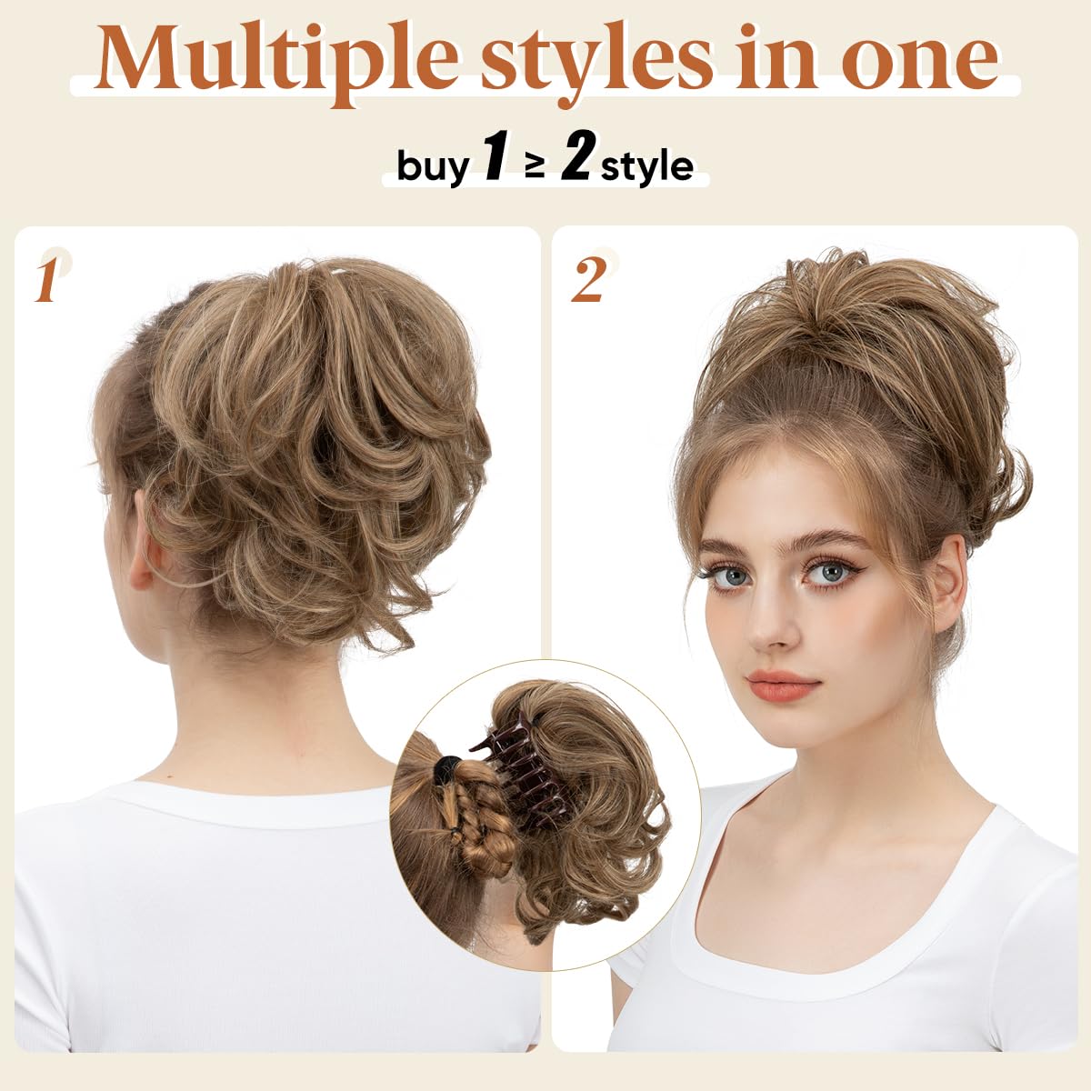 youngways Claw Clip Short Ponytail Messy Bun Hair Piece Bendable Hair Branch Extensions Fluffy Wavy Curly Synthetic Versatile Dark Grey Hairpieces