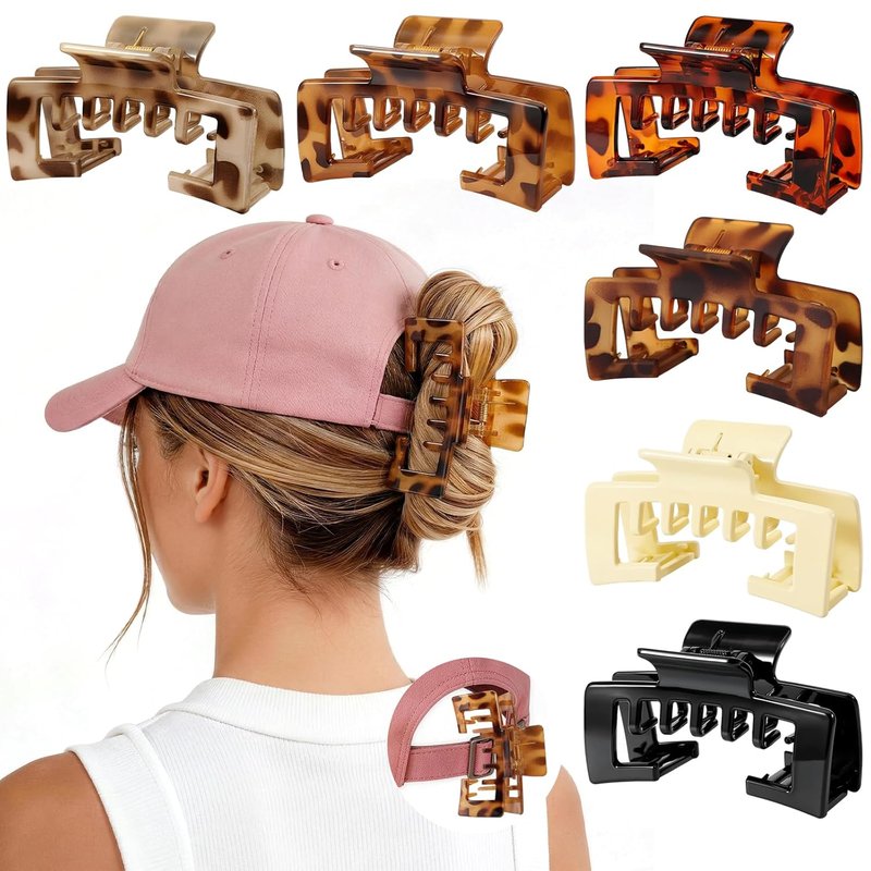 Hat Claw Clips for Women - 6 Pcs Non-Slip Hair Clips for Baseball & Trucker Hats | 4.1 Inch Tortoise Design
