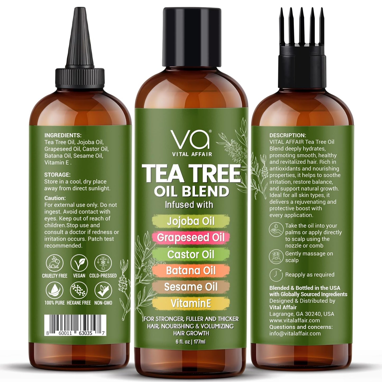 Tea Tree Oil Hair Treatment - Jojoba & Castor Oil Blend for Dandruff Relief - 6 Fl Oz | Strengthens & Volumizes Hair