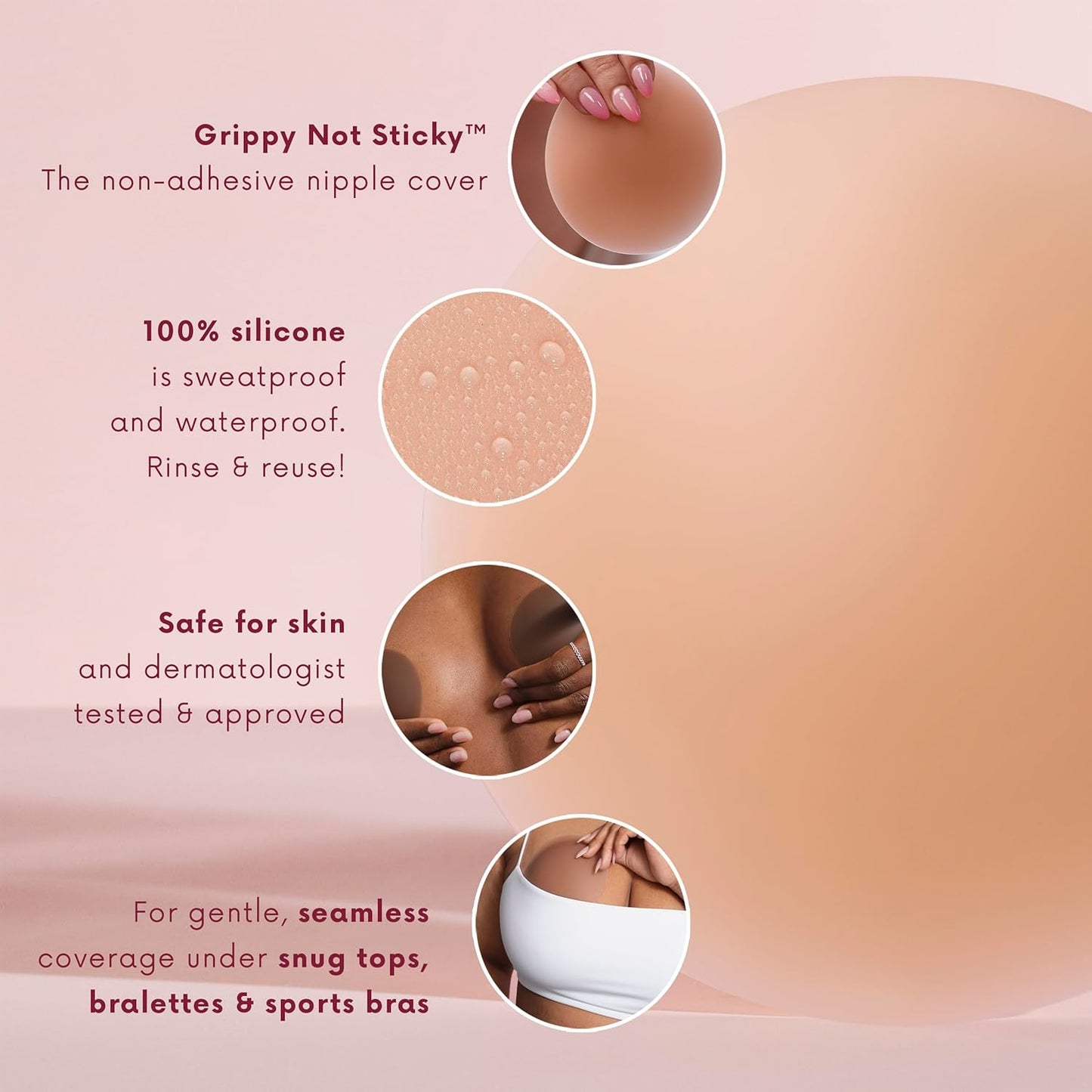 Grippy Non-Adhesive Silicone Nipple Covers for Women - Reusable Circle Design | Comfortable Fit