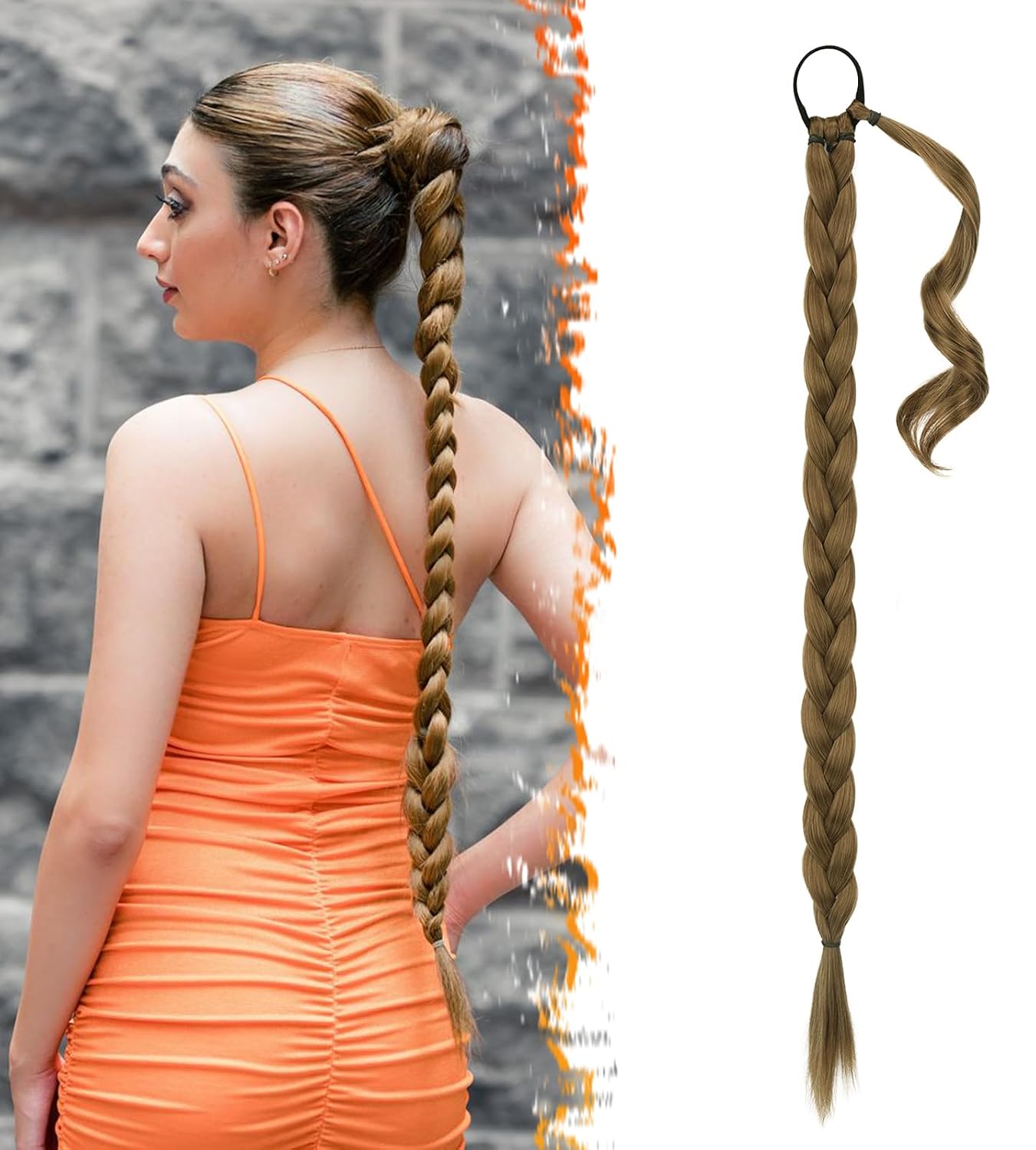 30 Inch Long Braided Ponytail Extension - Copper Red Wrap Around Hairpiece | Synthetic Hair for Women