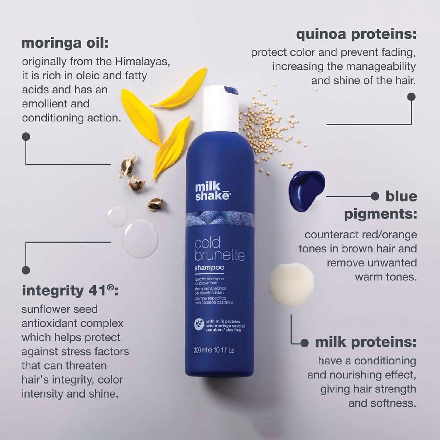 Cold Brunette Shampoo - Toning Shampoo with Blue Pigment to Neutralize Orange & Red Tones | SLS/SLES-Free, Strengthens Hair
