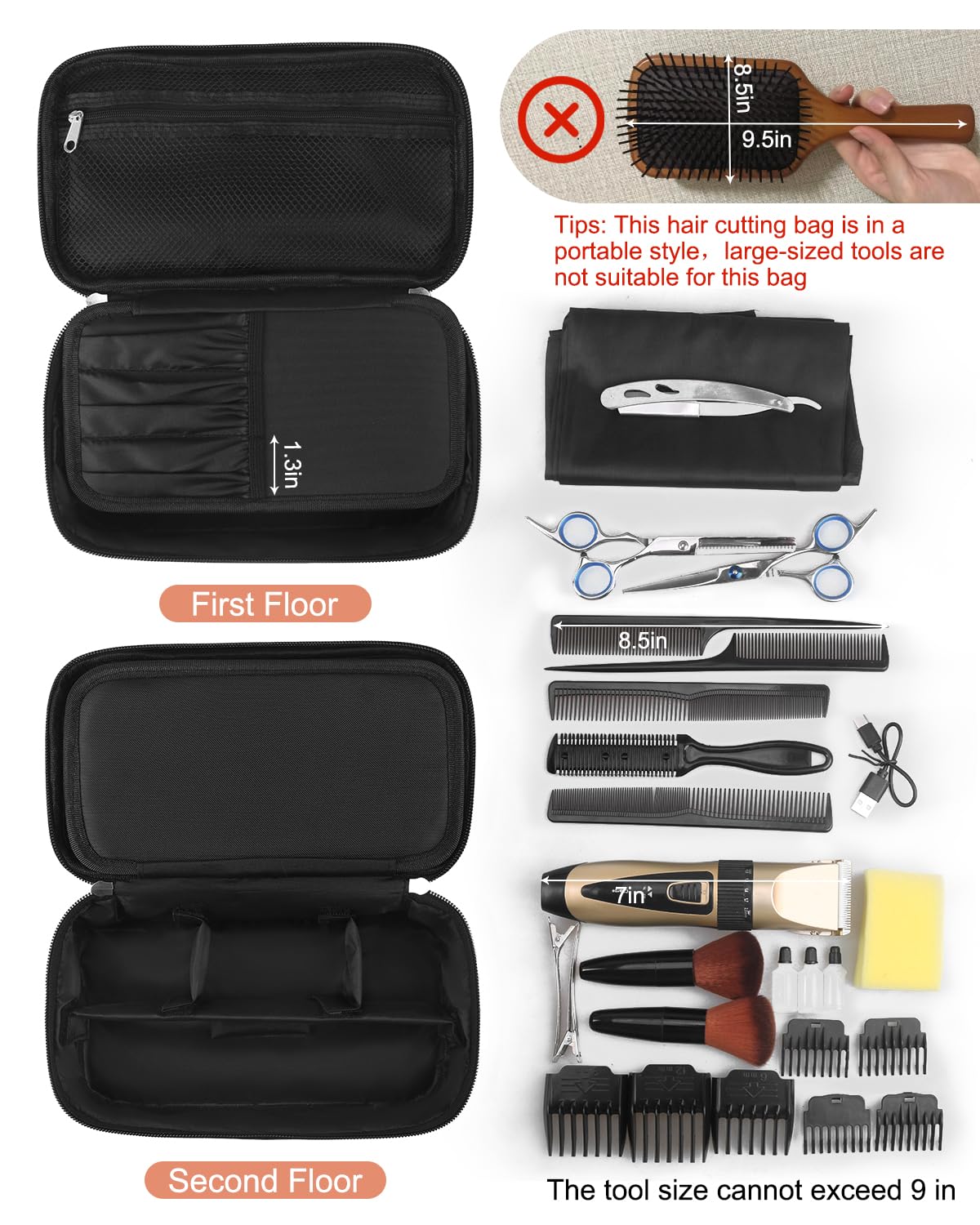Meiiy Barber Tool Bag, Hair Clipper Bag Hair Cutting Scissors Storage Bag Shaving Kits Haircut Accessories Organizer Bag Gift for Women (Black)
