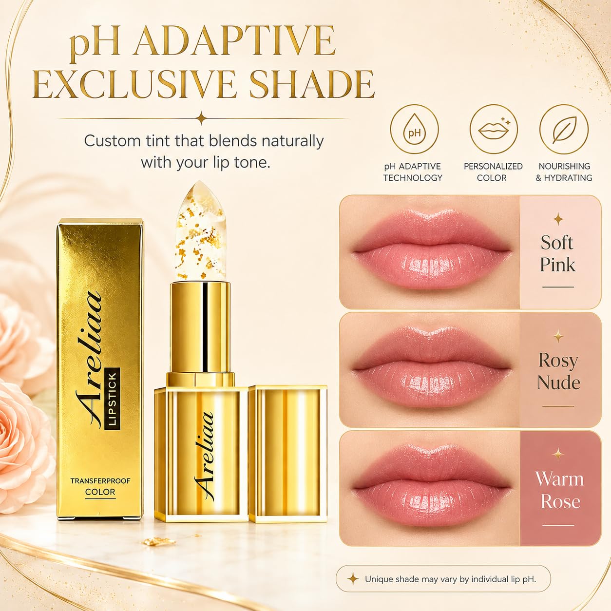 KBOWQ Areliaa Lipstick, Areliaa Skin-Adaptive Signature Lipstick - The Lipsticks That Adapts To You, Long Lasting Moisturizing, PH Lipsticks Color Changing for Older Women (1Pc)