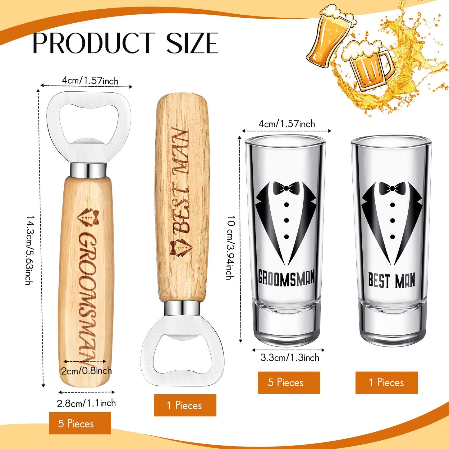 Didaey 12 Pcs Groomsmen Shot Glasses and Wooden Bottle Opener Set Include 6 Best Man Shot Glasses and 6 Bottle Opener Groomsmen Gifts Best Man Gift for Wedding Favor(Simple)