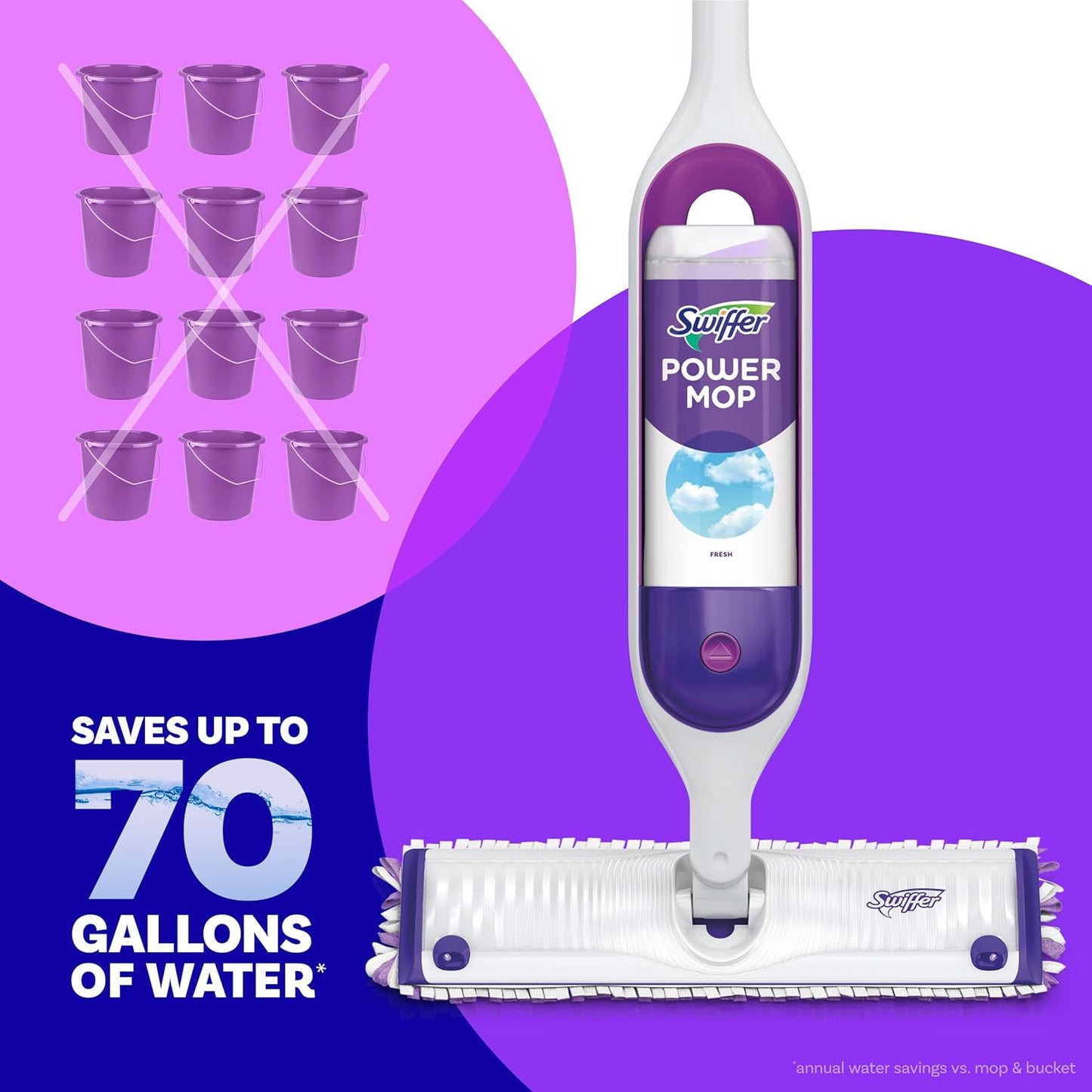 Swiffer PowerMop Liquid Floor Cleaner Refills - Fresh Scent Mopping Solution | 2 Count Multi-Surface Replacement Bottles