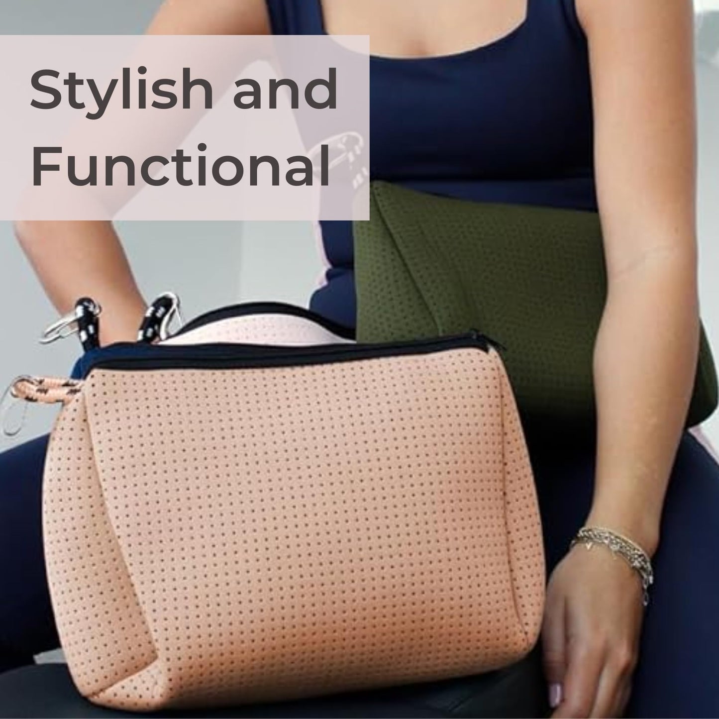 POPUPS Large Makeup Bag with Zipper, Tan - Waterproof Neoprene Cosmetic Bag 7.7 x 10.75 x 5 inches