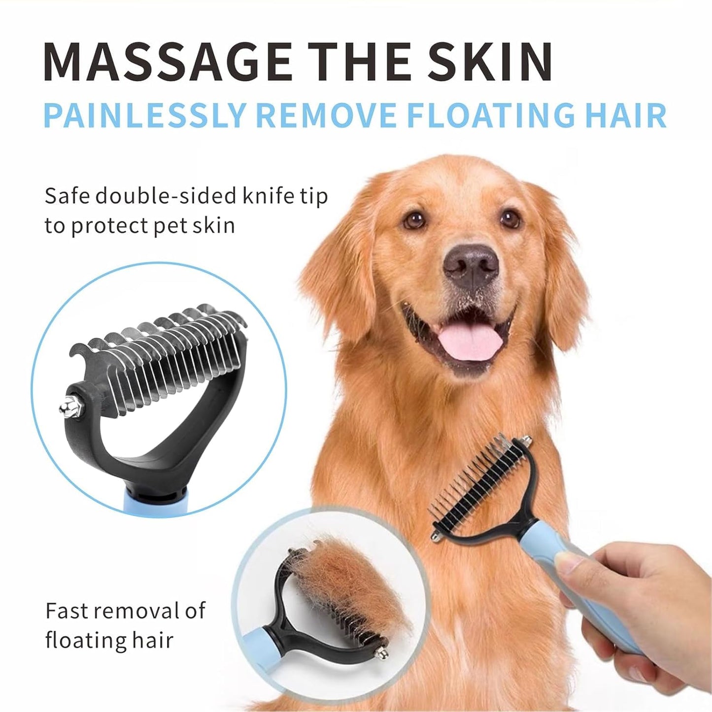 2-Sided Dematting & Deshedding Comb for Dogs & Cats, Versatile Undercoat Detangler Brush for Shedding, Matted Hair & Fur Remover Tool, Stress-Free Pet Grooming Rake