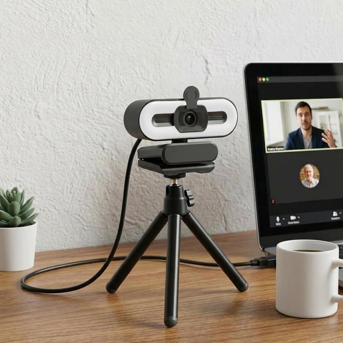 1080P Webcam with Microphone - Adjustable Ring Light & 110° Wide Angle View | USB Plug and Play for Desktop & Laptop
