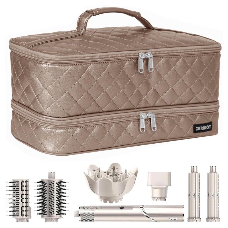 ZRRAJOY Double Layer Storage Case for Shark Flexstyle, Travel Carrying Case for Shark 430/440, Organizer Bag for Dyson Airwrap Styler Attachments (Bronze)
