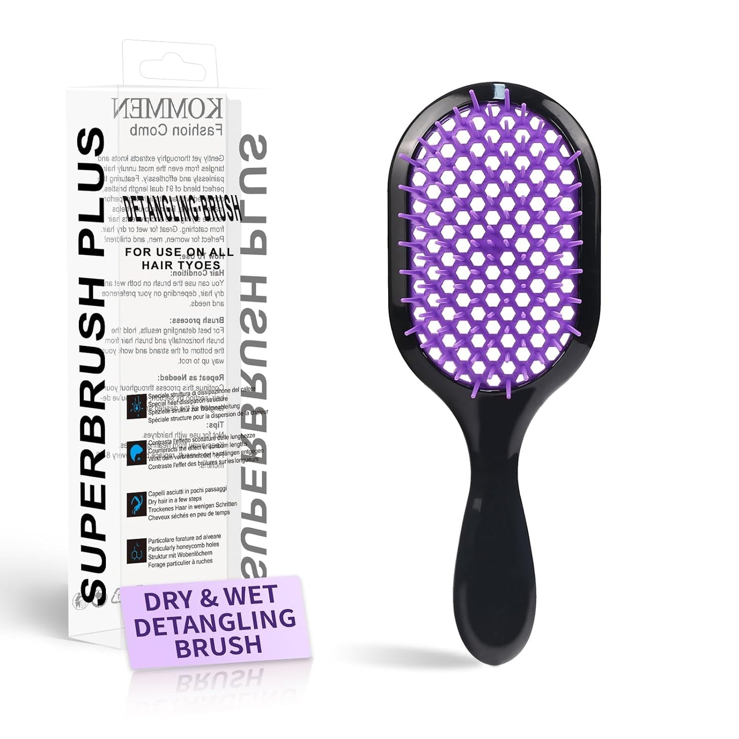 Detangling Brush - Gentle & Effective Hair Detangler for Wet or Dry Hair | Ultra-Light, Ventilated Design (Black)