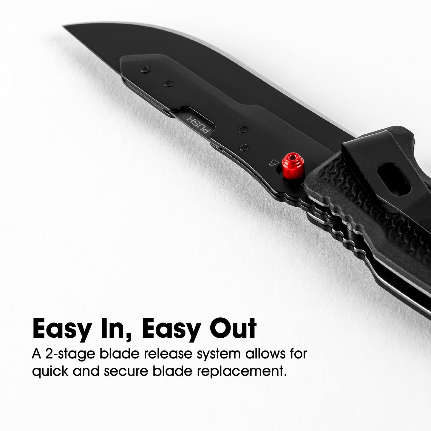 TRUE Replaceable Blade Knife | Pocket Knife with Drop Point Black Oxide Blade, 3CR13 Stainless Steel, 2-Step Replaceable Blade System