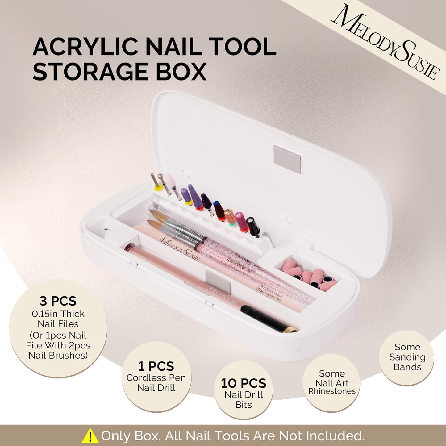 Acrylic Nail Tool Storage Box - Portable Dustproof Organizer for Manicure & Efile Accessories | White