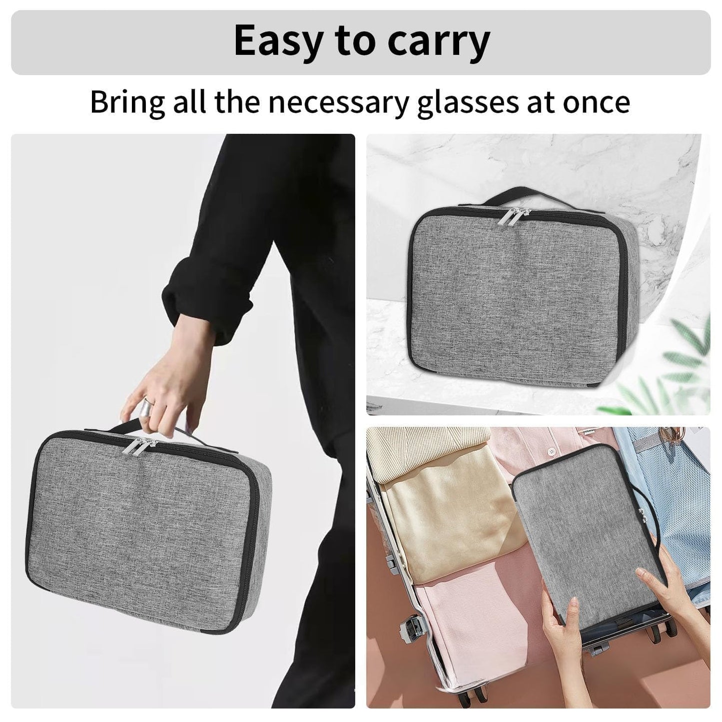 Travel Sunglasses Organizer Glasses Case Multiple Pairs Adjustable Slots Portable Eyeglasses Case Storage Box for Men Women (grey)