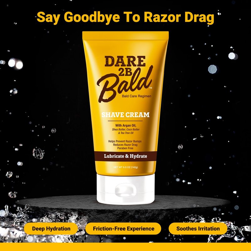 High Time Dare 2B Bald Shaving Cream Sensitive Skin with Argan Oil, Tea Tree Oil, Shea and Cocoa Butter | Bald Head Shave Lotion for Rich Hydration and Moisture | 5.0 OZ