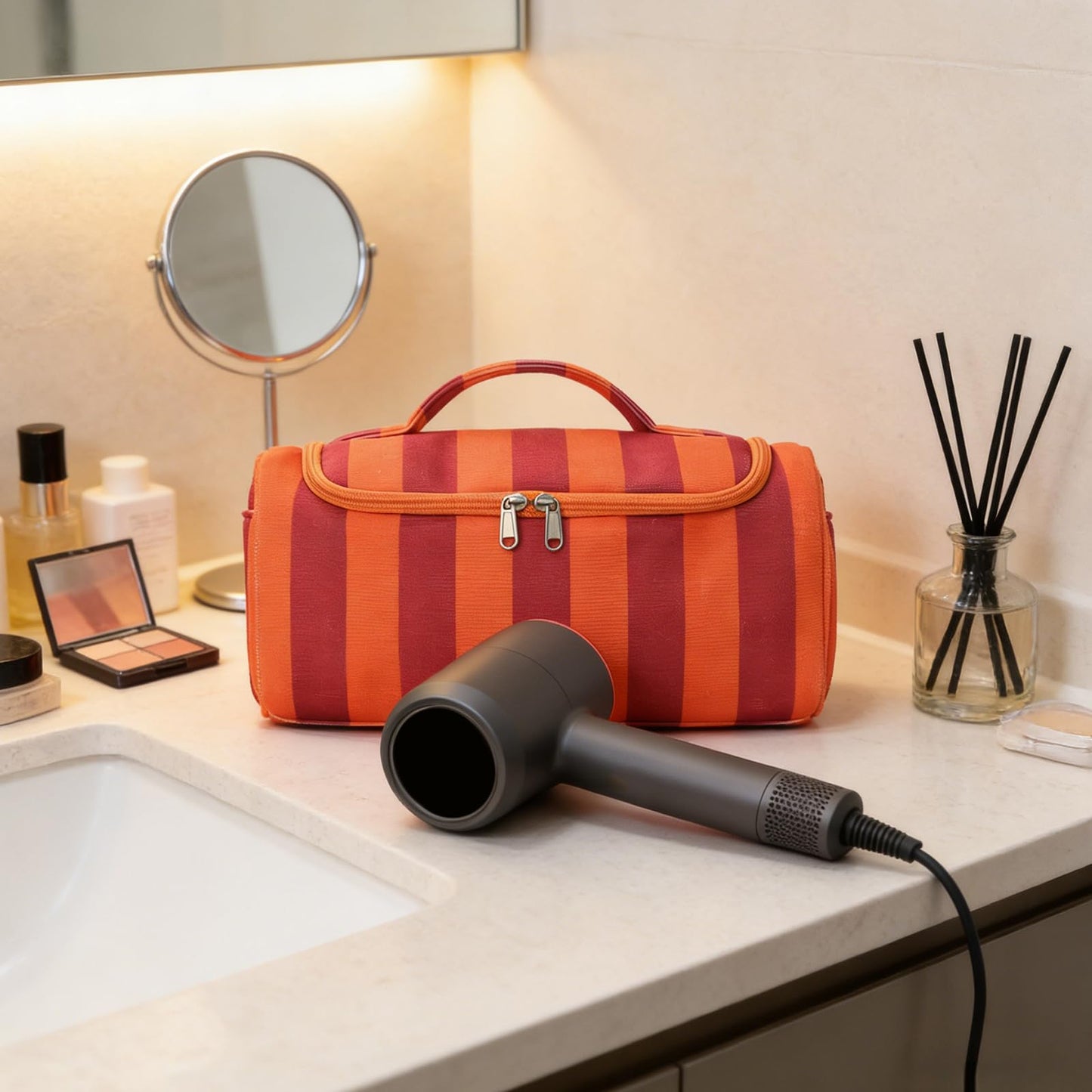 ANKICK Striped Travel Case Hair Tool Compatible with Dyson Airwrap Shark Complete Styler and Attachments Cute Hair Dryer Bag