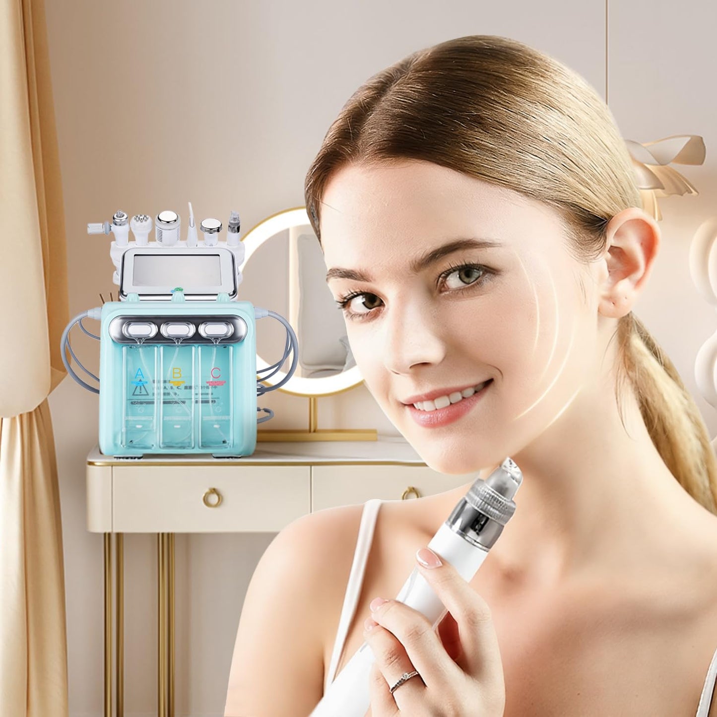 7 in 1 Facial Machine for Skin Care, Hydro Facial Machine with Vacuum Extraction & LED Mask, Deep Cleansing & Hydration Beauty Device for Home Use