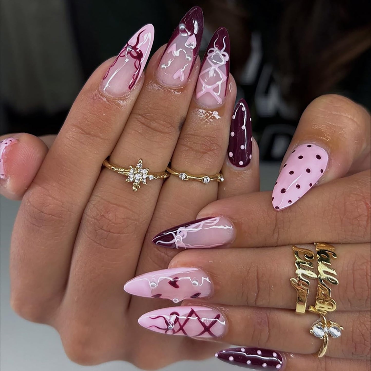 Leopard Print Press-On Nails - 30 Pcs Medium Almond Acrylic with Heart Pearl Bow & Rhinestones | Romantic Valentine’s French Tip Design